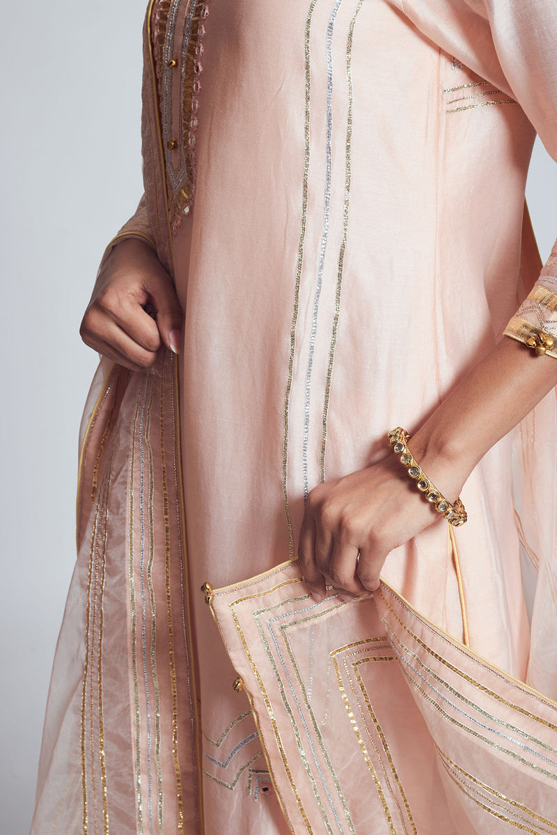 Rukshana- Blush rose pink chanderi silk ensemble