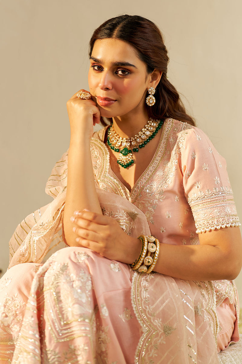 Sameeha - Short Kurta With Sharara (Off Rose)