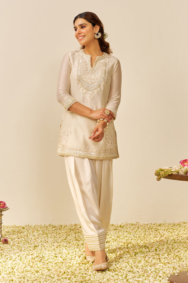 Sara - Short Kurta With  Salwar (Daisy Ivory)