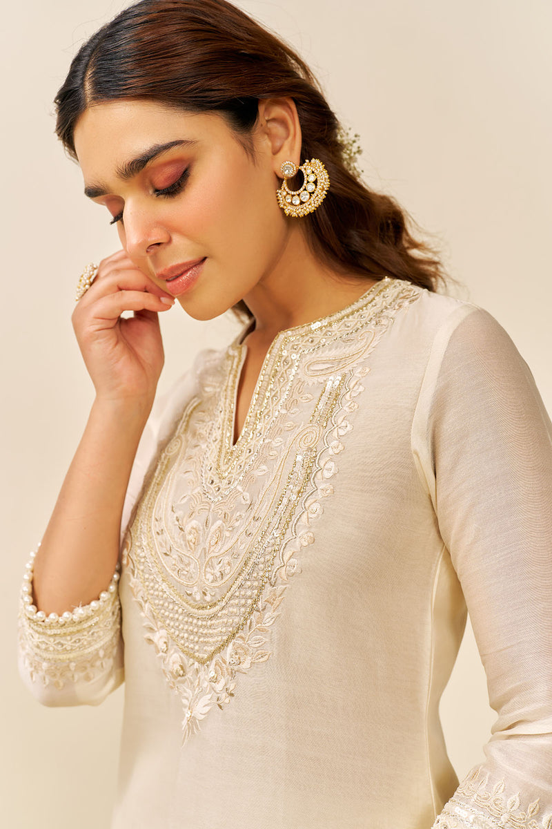 Sara - Short Kurta With  Salwar (Daisy Ivory)