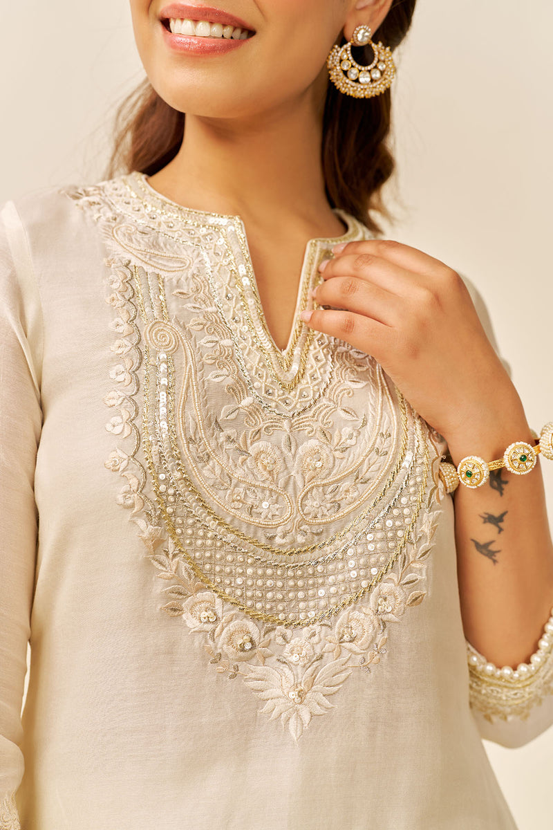 Sara - Short Kurta With  Salwar (Daisy Ivory)
