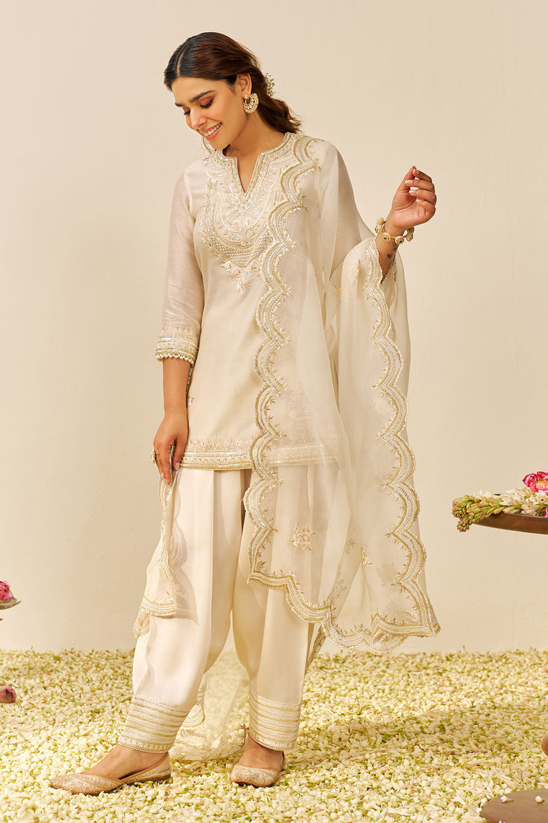 Sara - Short Kurta With  Salwar (Daisy Ivory)