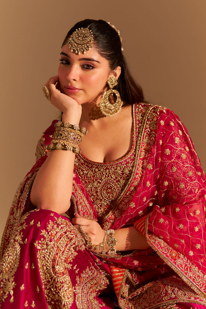 Alina - Dabka Zardozi Embroidered Silk Hotpink Sharara Set