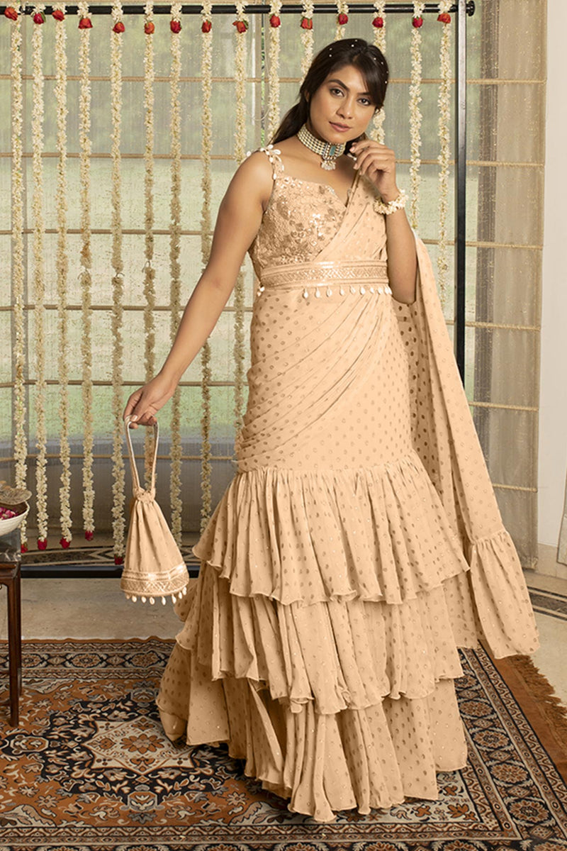 Kovet Peach Bud Layered Saree