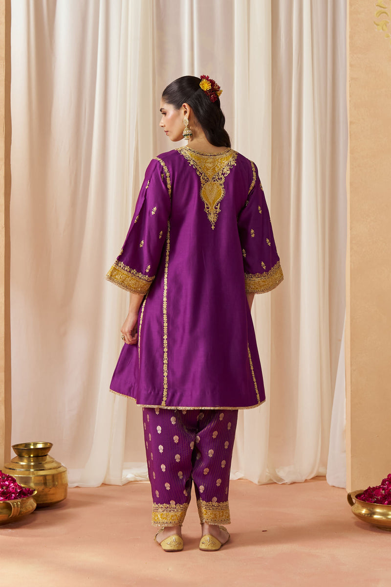 Maahgul Deep Purple Kalidaar Chauga with Salwar with Dupatta