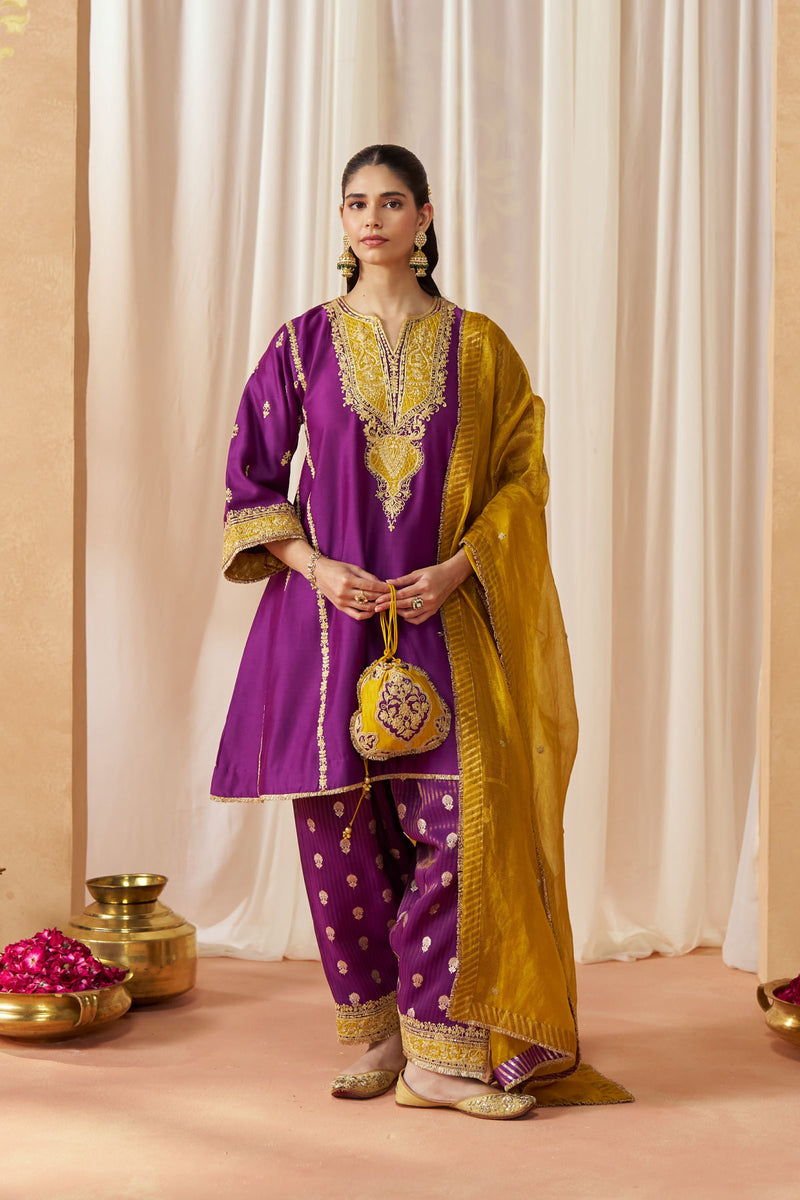 Maahgul Deep Purple Kalidaar Chauga with Salwar with Dupatta
