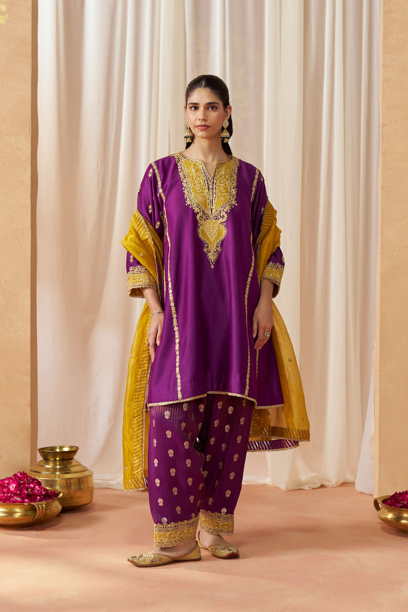 Maahgul Deep Purple Kalidaar Chauga with Salwar with Dupatta
