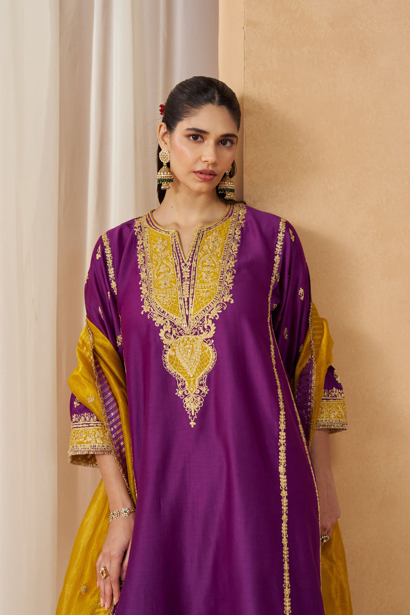 Maahgul Deep Purple Kalidaar Chauga with Salwar with Dupatta