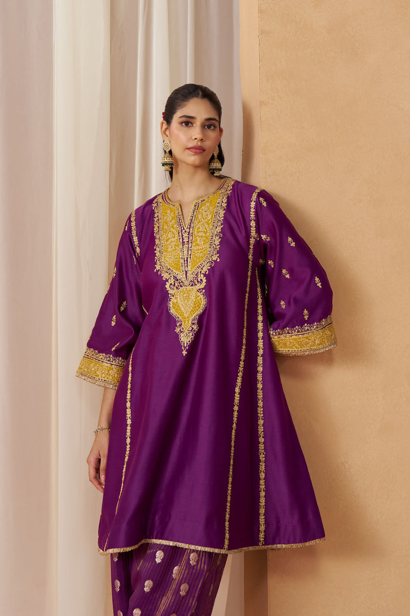 Maahgul Deep Purple Kalidaar Chauga with Salwar with Dupatta