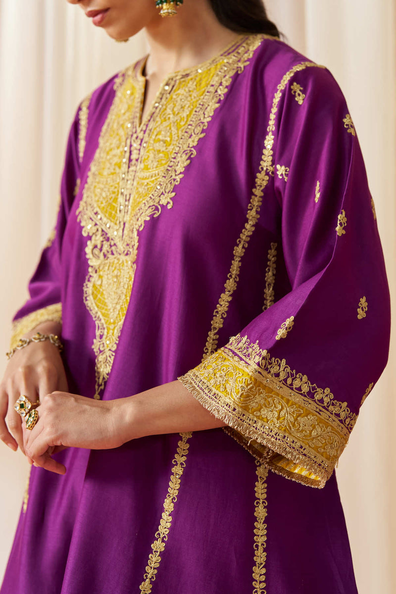 Maahgul Deep Purple Kalidaar Chauga with Salwar with Dupatta