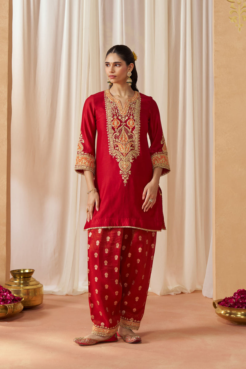Adeela Deep Red Kurta with Salwar and Dupatta