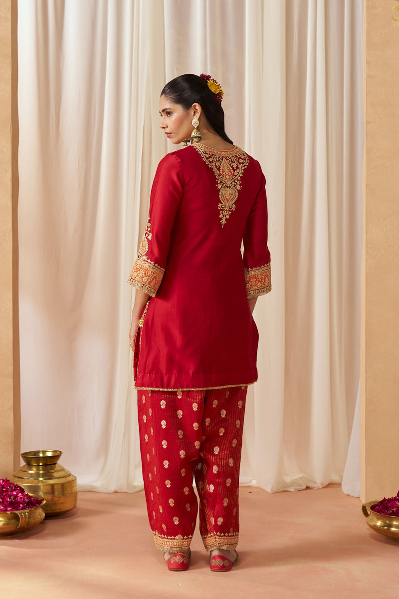 Adeela Deep Red Kurta with Salwar and Dupatta