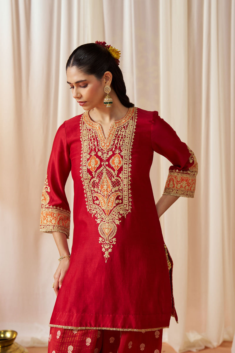 Adeela Deep Red Kurta with Salwar and Dupatta