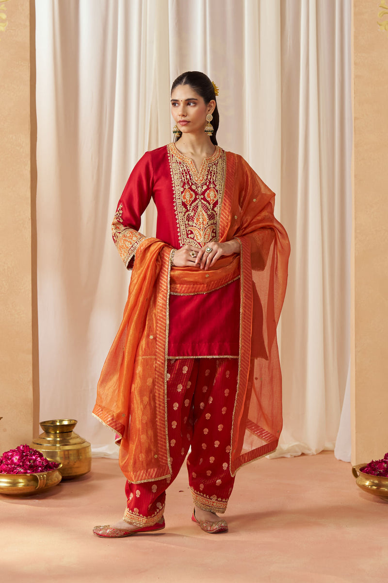 Adeela Deep Red Kurta with Salwar and Dupatta