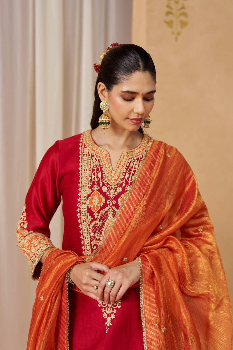 Adeela Deep Red Kurta with Salwar and Dupatta