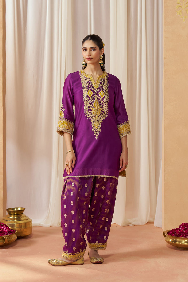 Adeela Deep Purple Kurta with Salwar and Dupatta