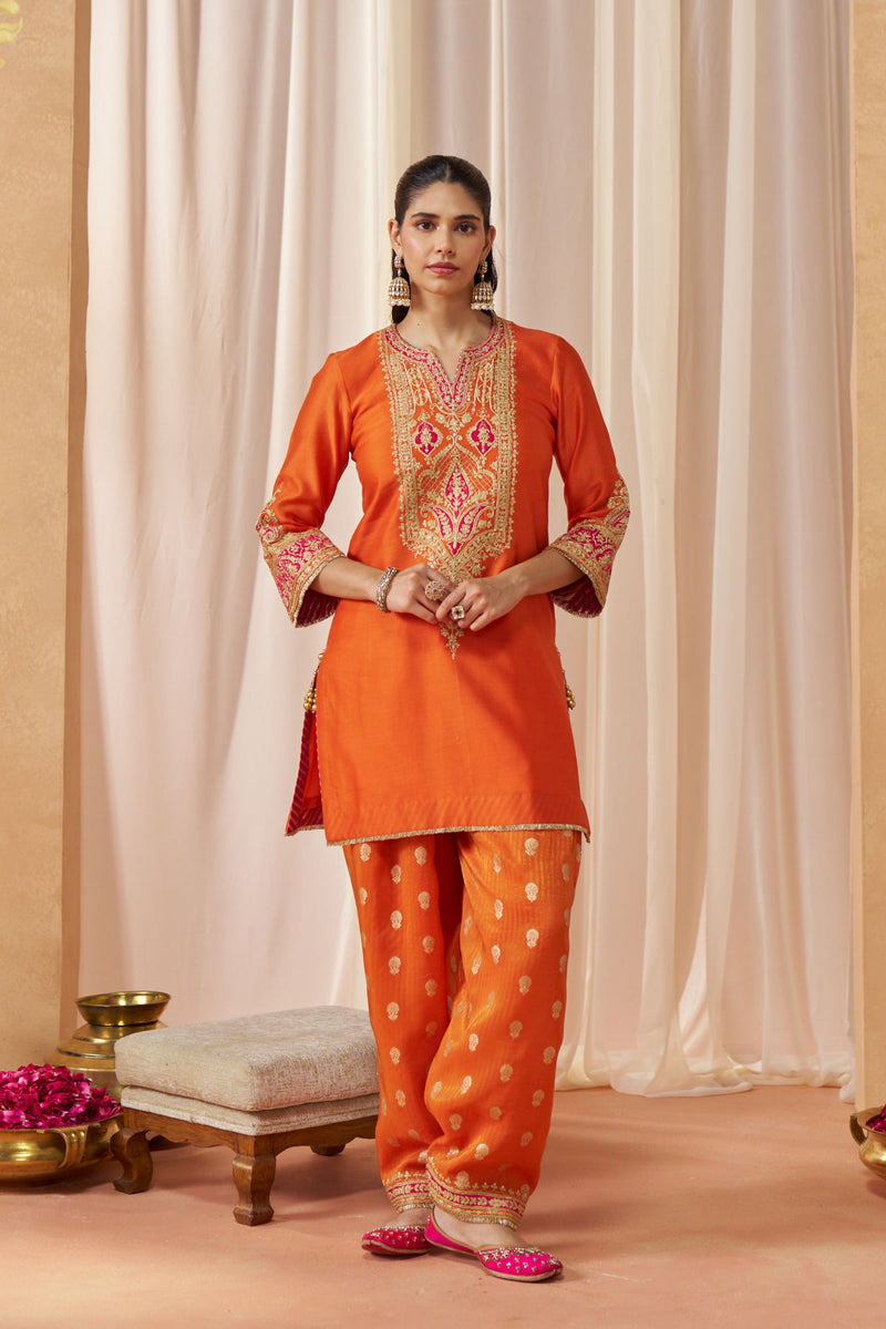 Adeela Burnt Orange Kurta with Salwar and Dupatta