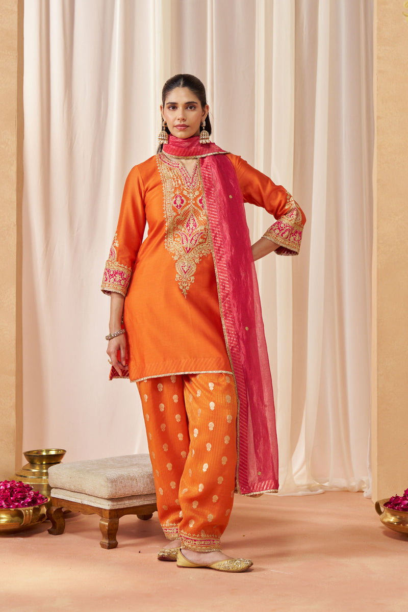 Adeela Burnt Orange Kurta with Salwar and Dupatta