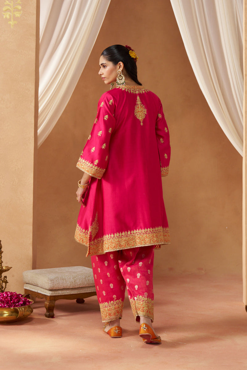Zeenal Hotpink A Line Kaaftan with Salwar with Dupatta