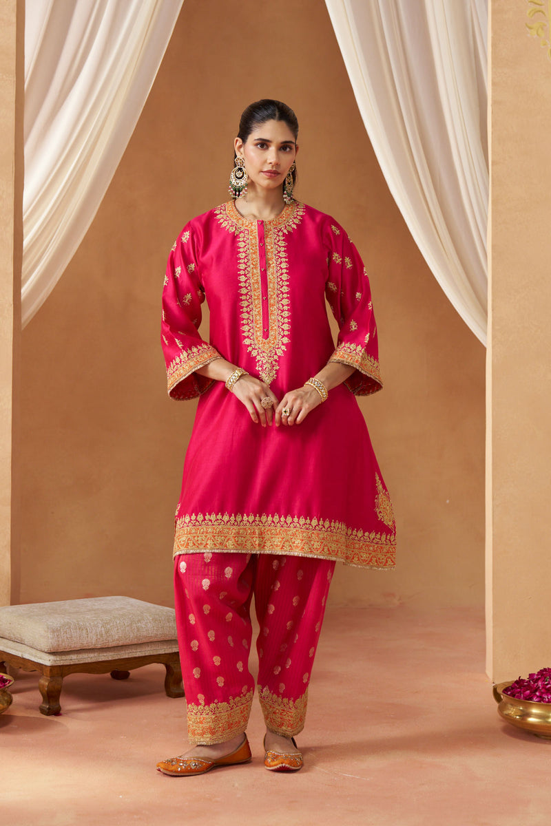 Zeenal Hotpink A Line Kaaftan with Salwar with Dupatta