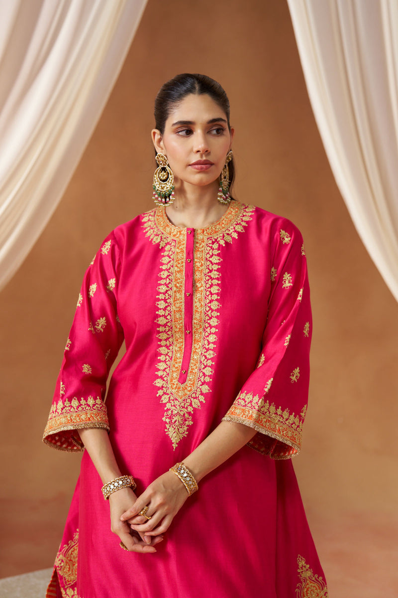 Zeenal Hotpink A Line Kaaftan with Salwar with Dupatta