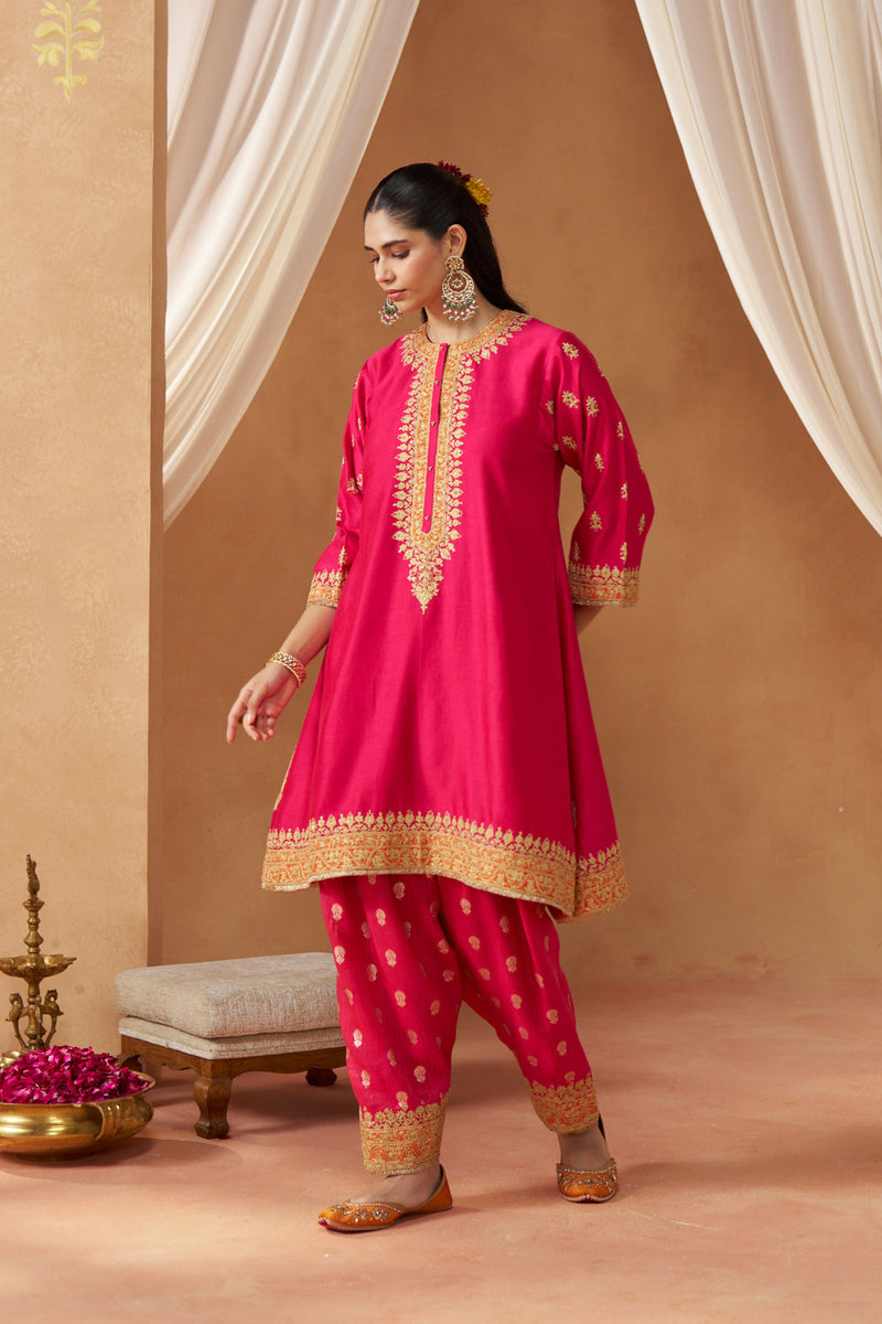 Zeenal Hotpink A Line Kaaftan with Salwar with Dupatta