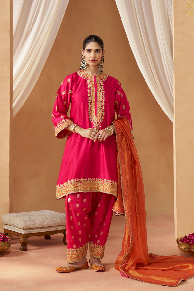 Zeenal Hotpink A Line Kaaftan with Salwar with Dupatta
