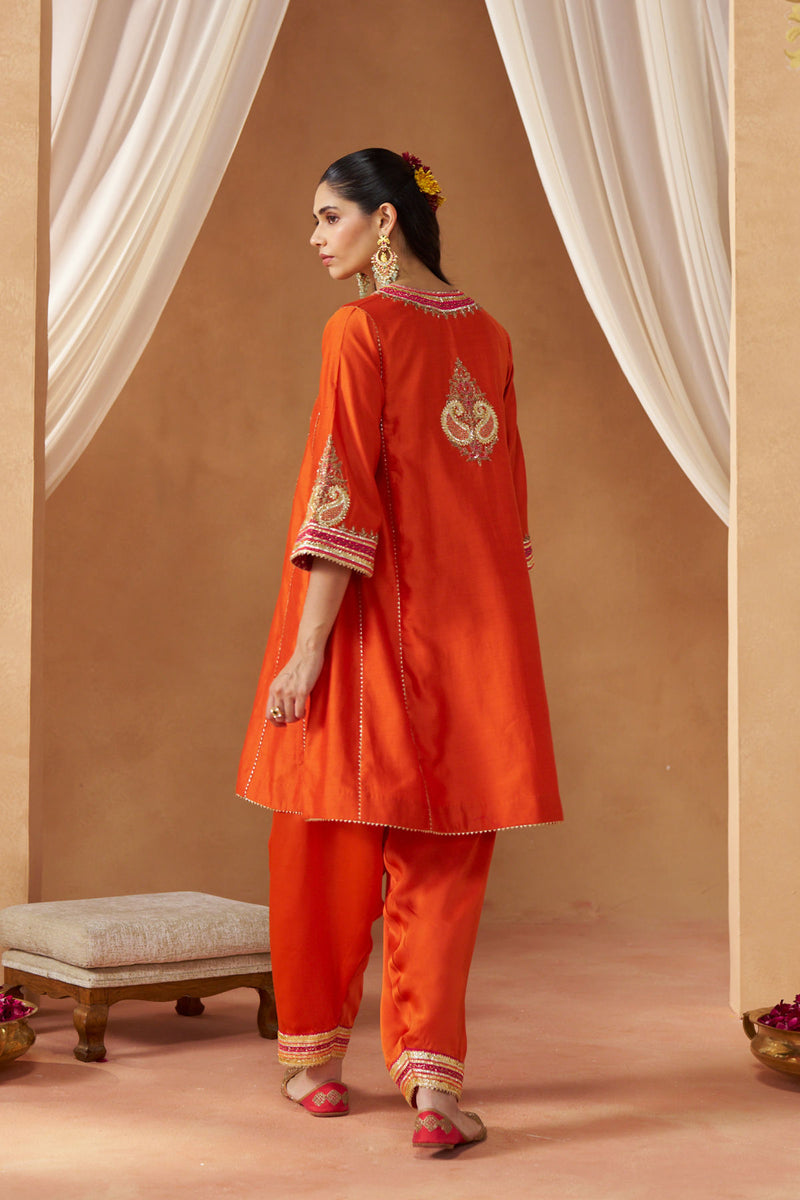 Daneen burnt orange chauga with salwar with dupatta