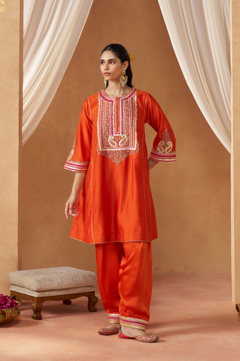 Daneen burnt orange chauga with salwar