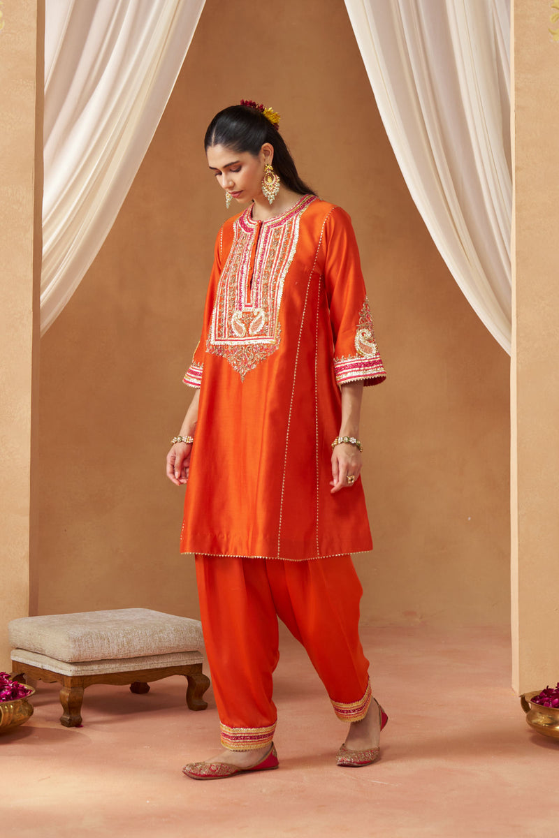 Daneen burnt orange chauga with salwar with dupatta