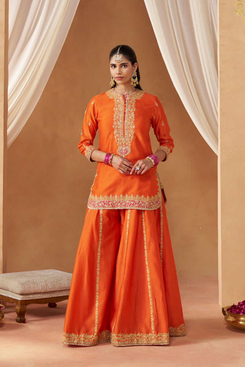 Fadiya Burnt Orange Kurta with Sharara and Dupatta