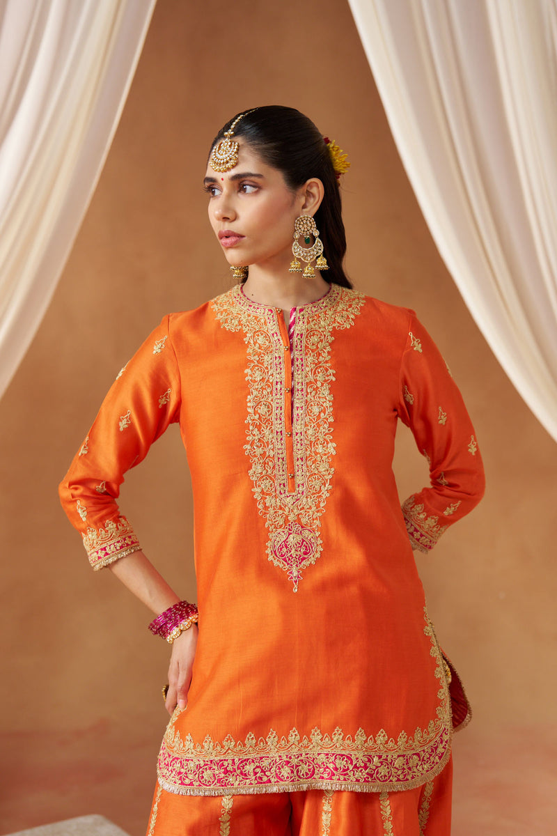 Fadiya Burnt Orange Kurta with Sharara and Dupatta