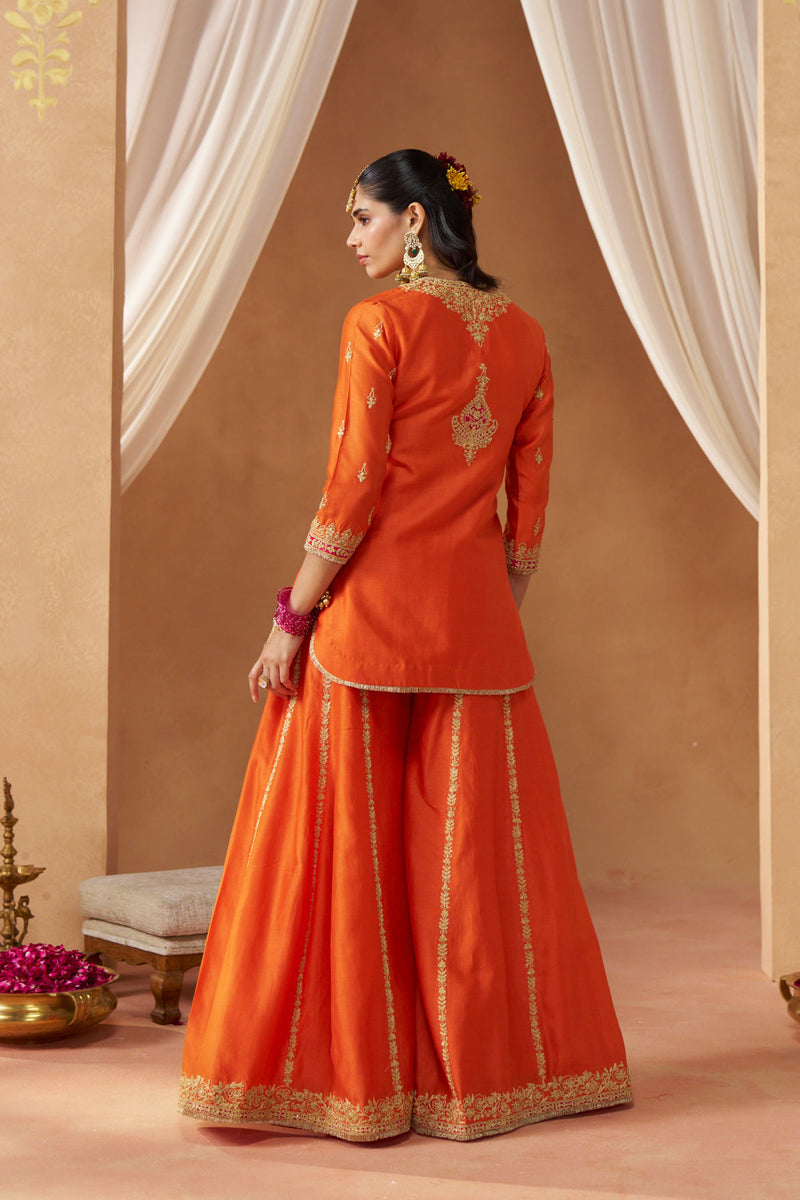 Fadiya Burnt Orange Kurta with Sharara and Dupatta