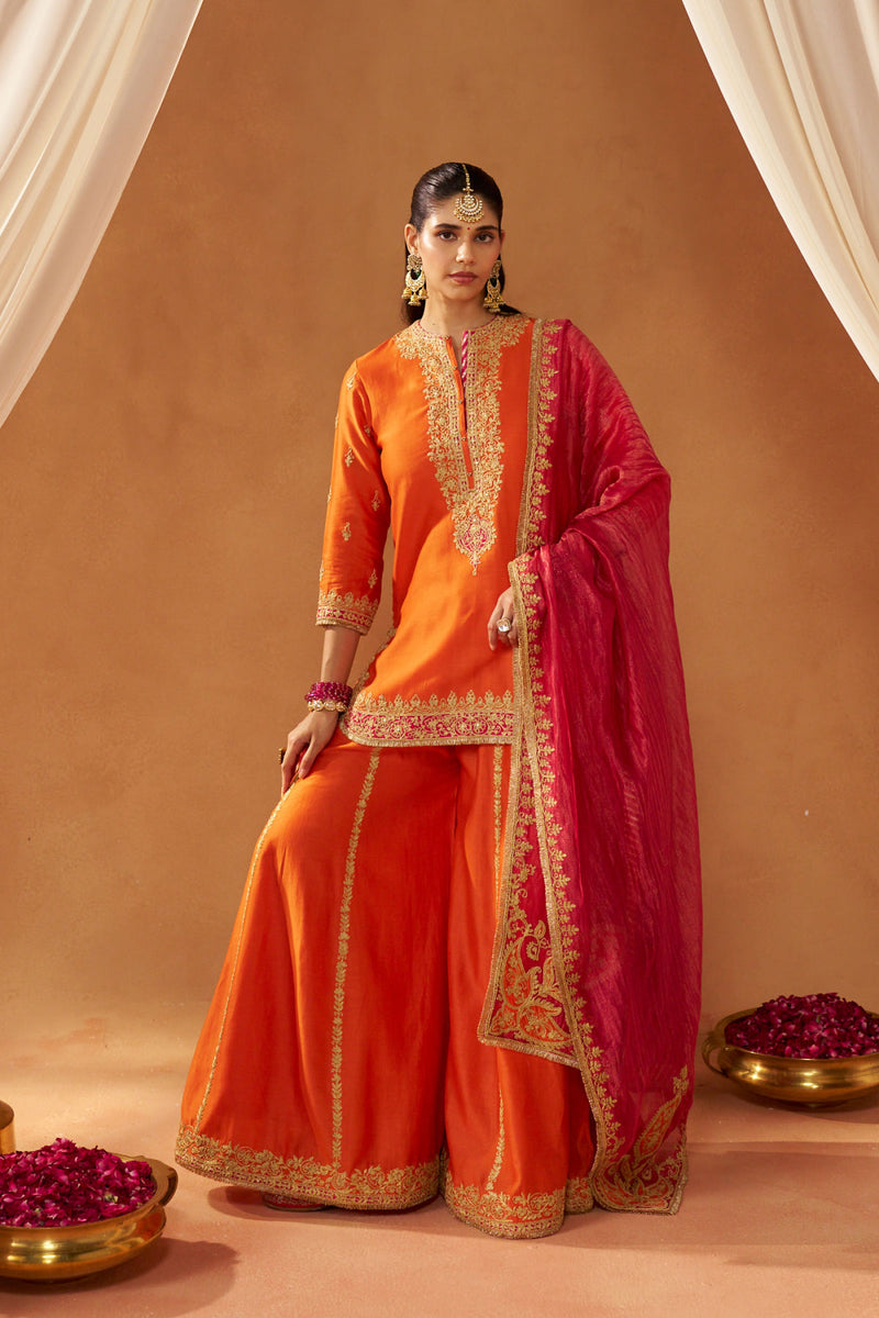 Fadiya Burnt Orange Kurta with Sharara and Dupatta