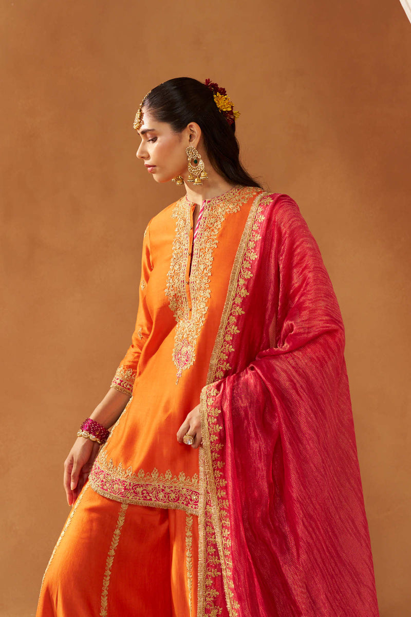 Fadiya Burnt Orange Kurta with Sharara and Dupatta