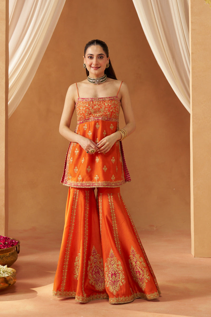 Najma Burnt Orange Kurta with Garara and Dupatta