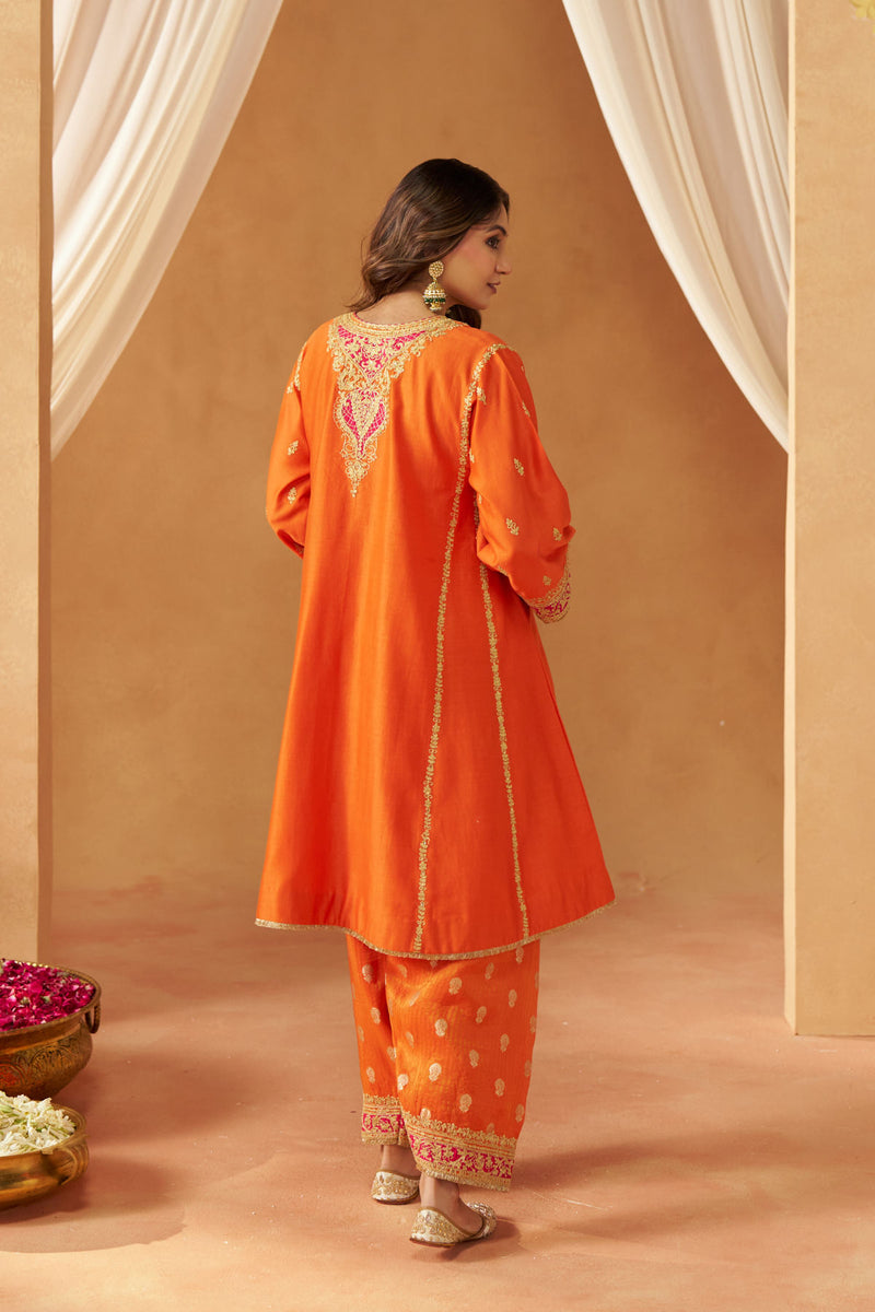 Maahgul Burnt Orange Kalidaar Chauga with Salwar with Dupatta
