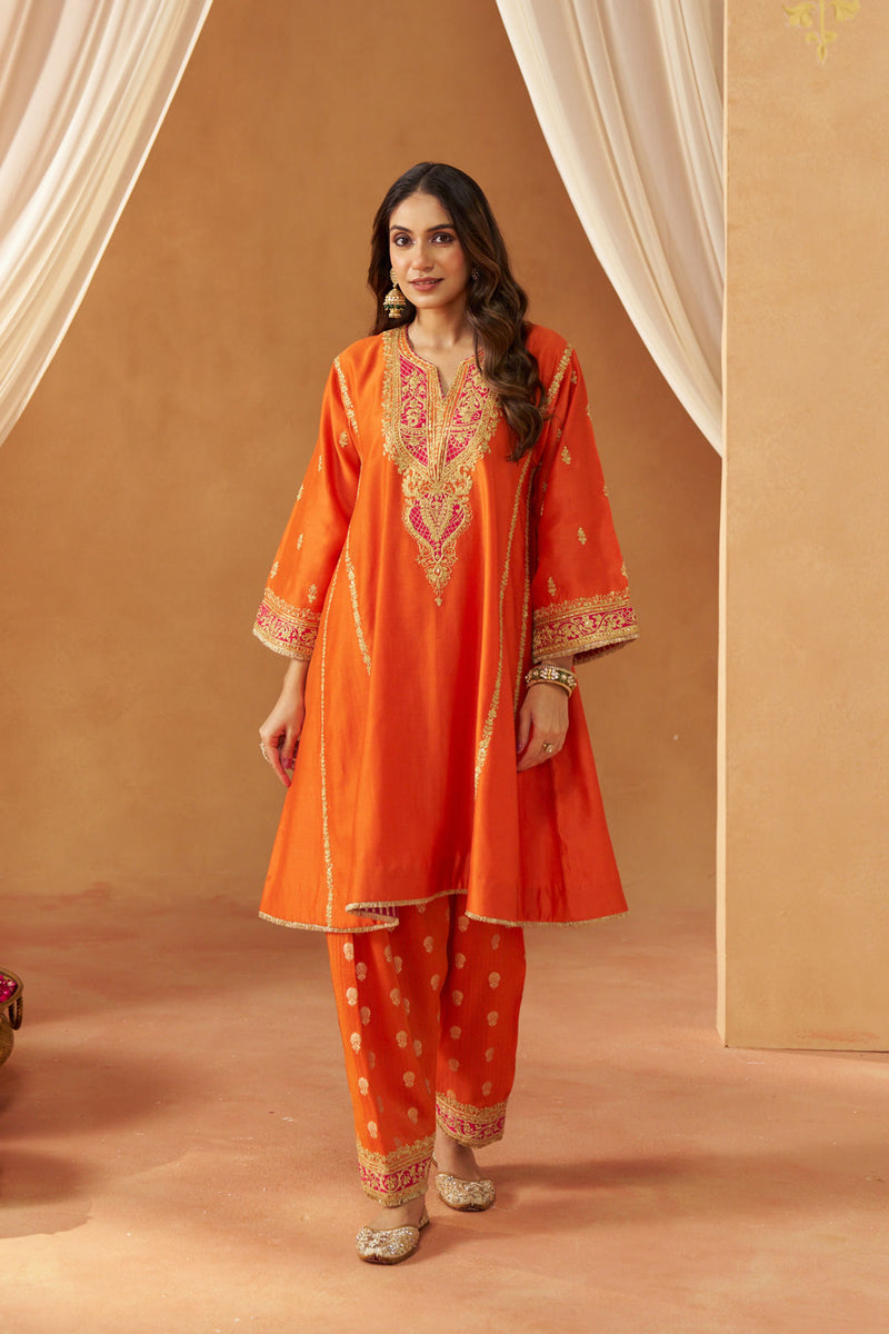 Maahgul Burnt Orange Kalidaar Chauga with Salwar with Dupatta