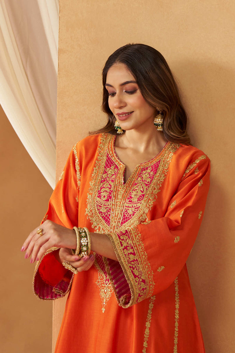Maahgul Burnt Orange Kalidaar Chauga with Salwar with Dupatta