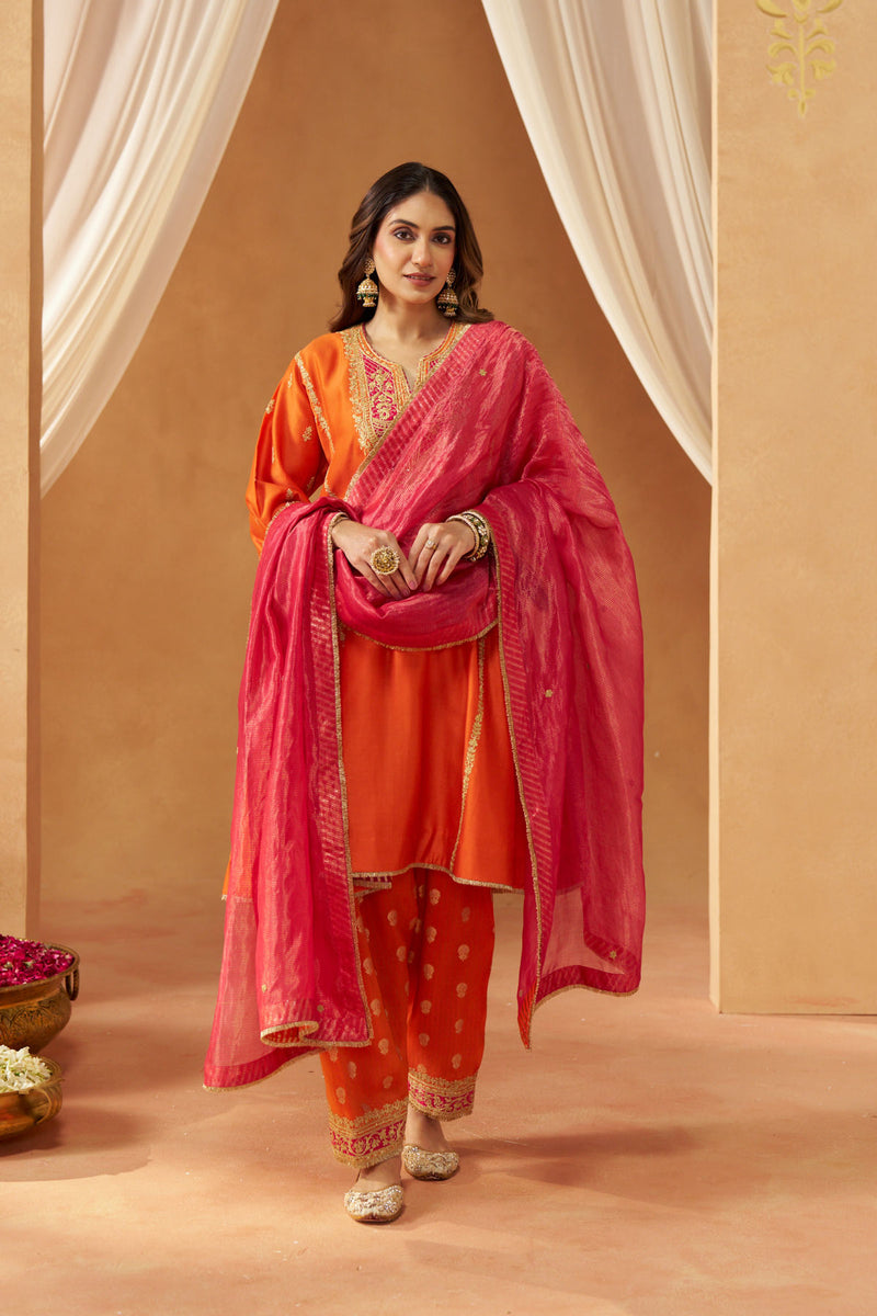 Maahgul Burnt Orange Kalidaar Chauga with Salwar with Dupatta