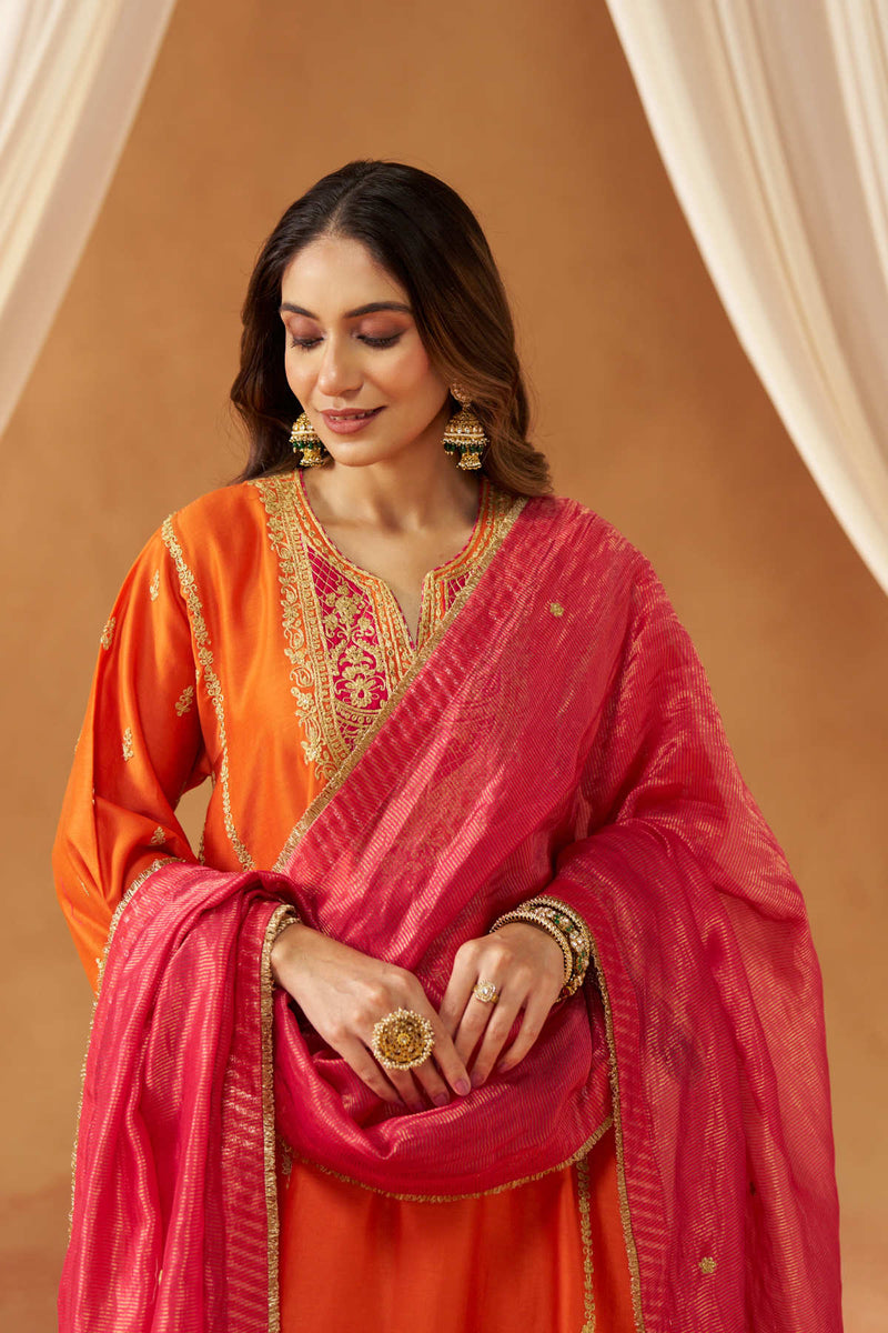 Maahgul Burnt Orange Kalidaar Chauga with Salwar with Dupatta