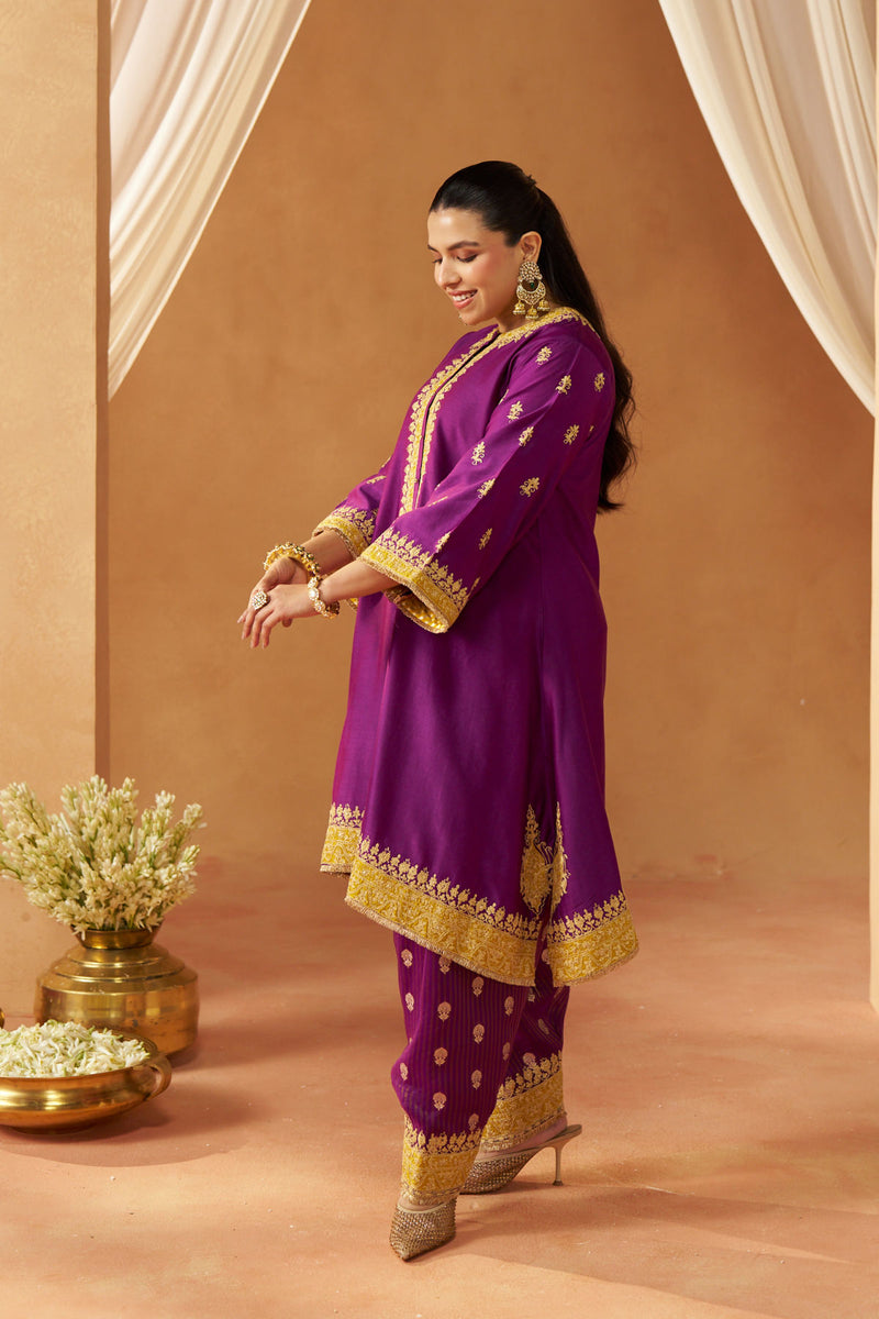 Zeenal Deep Purple A Line Kaaftan with Salwar with Dupatta