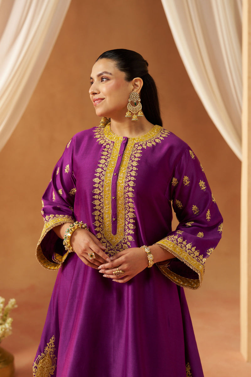 Zeenal Deep Purple A Line Kaaftan with Salwar with Dupatta