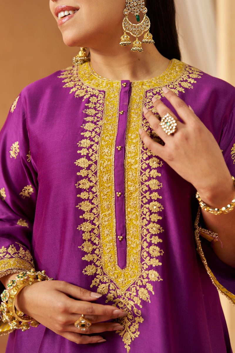Zeenal Deep Purple A Line Kaaftan with Salwar with Dupatta