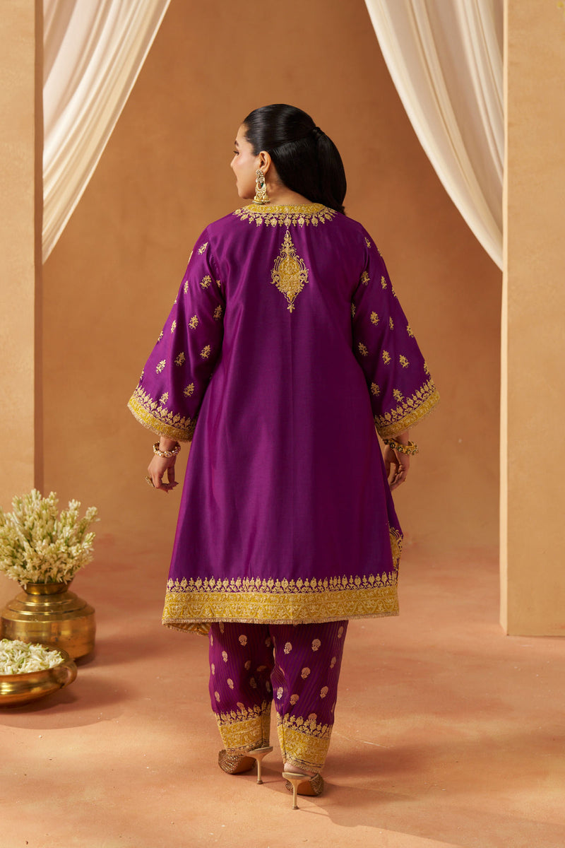Zeenal Deep Purple A Line Kaaftan with Salwar with Dupatta