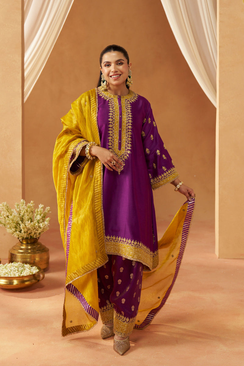 Zeenal Deep Purple A Line Kaaftan with Salwar with Dupatta