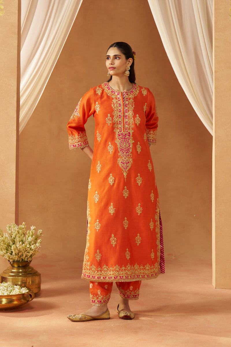 Mubina Burnt Orange Kurta with Salwar and Dupatta
