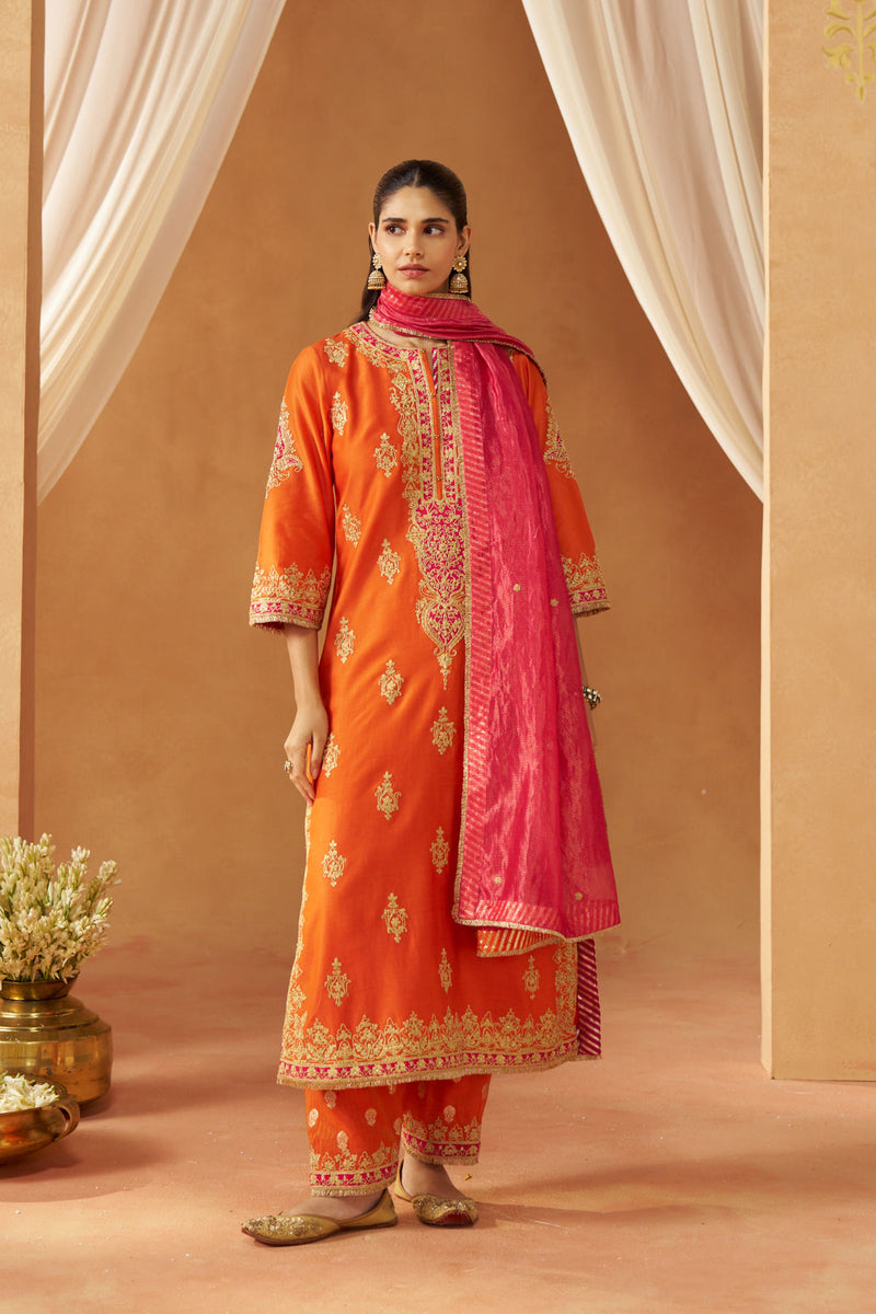 Mubina Burnt Orange Kurta with Salwar and Dupatta