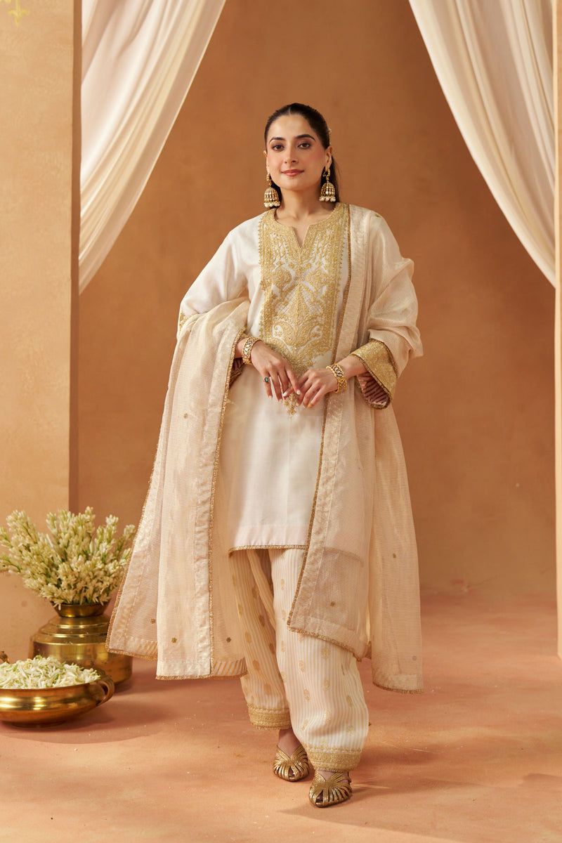 Adeela Daisy Ivory Kurta with Salwar and Dupatta
