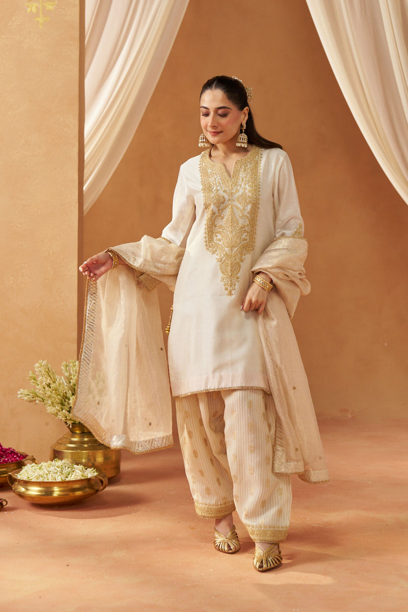 Adeela Daisy Ivory Kurta with Salwar and Dupatta